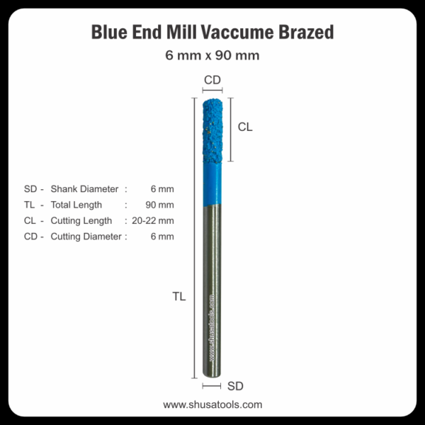 Blue End Mill Vacuum Brazed 6 mm x 90 mm