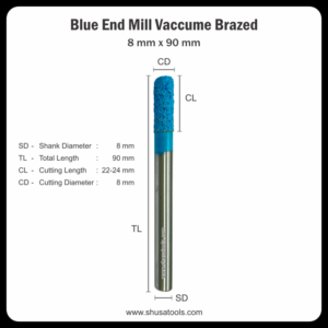 Blue End Mill Vacuum Brazed 8 mm x 90 mm