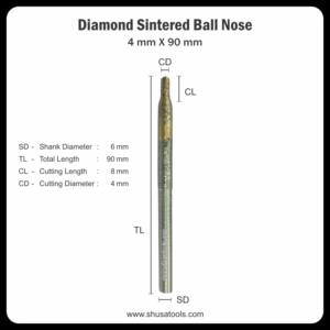 Diamond Sintered Ball Nose 4 mm x 90 mm