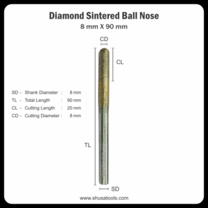 Diamond Sintered Ball Nose 8 mm x 90 mm