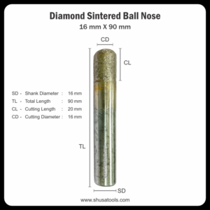 Diamond Sintered Ball Nose 16 mm x 90 mm