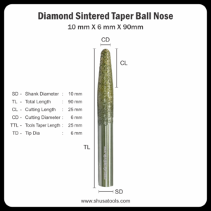 Diamond Sintered Taper Ball Nose 10mm x 6mm x 90mm