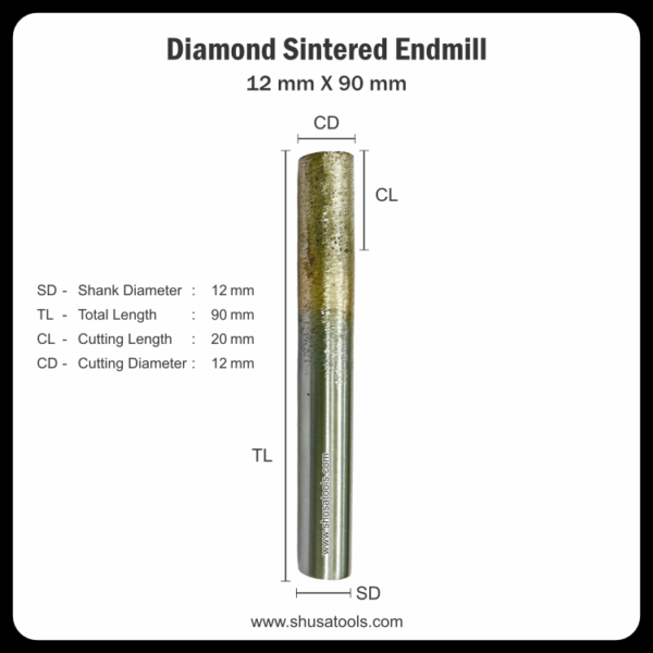 Diamond Sintered End Mill 12 mm x 90 mm