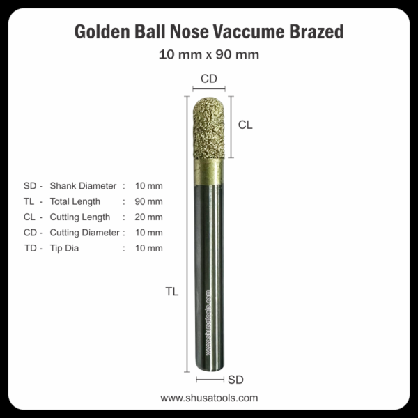 Golden Ball Nose Vacuum Brazed 10 mm x 90 mm