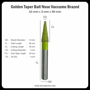 Golden Taper Ball Nose Vacuum Brazed 10mm x 3mm x 90mm