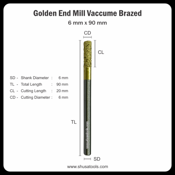 Golden End Mill Vacuum Brazed 6 mm x 90 mm