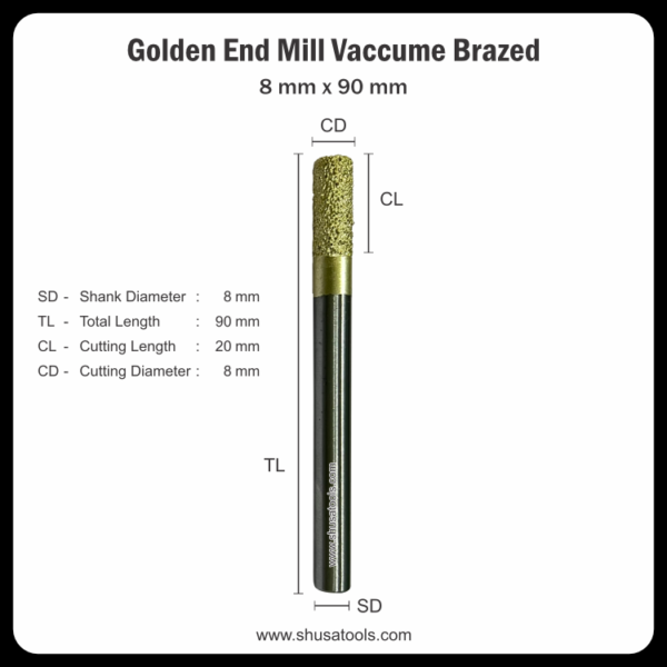 Golden End Mill Vacuum Brazed 8 mm x 90 mm