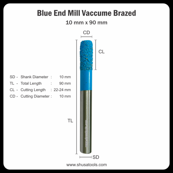 Blue End Mill Vacuum Brazed 10 mm x 90 mm