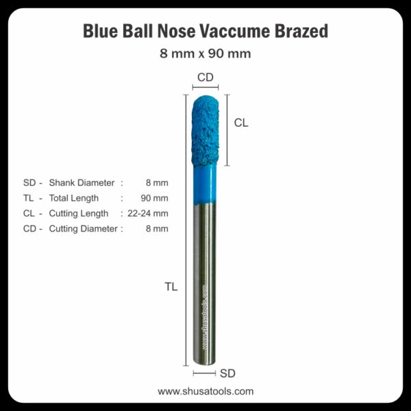 Blue Ball Nose Vacuum Brazed 8 mm x 90 mm
