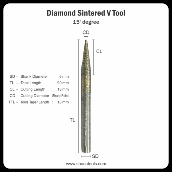 Diamond Sintered V Tools 15' Degree
