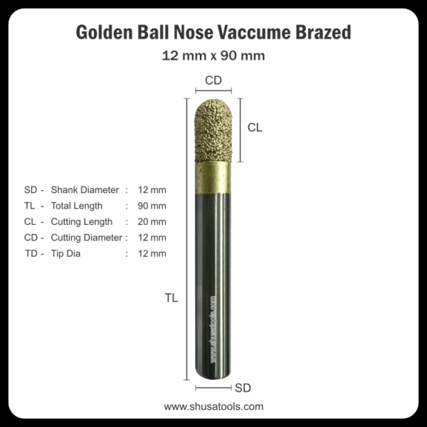 Golden Ball Nose Vacuum Brazed 12 mm x 90 mm