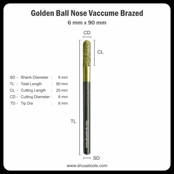 Golden Ball Nose Vacuum Brazed 6 mm x 90 mm